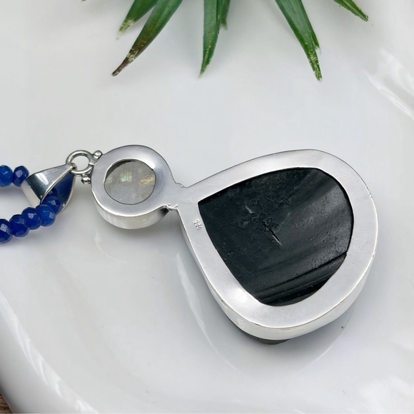 Genuine Titanium Druzy Quartz Moonstone Pendant Necklace Jewelry Set Lot 925 - Picture 10 of 11